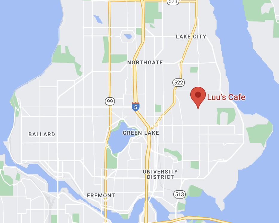 a map showing Luu's cafe location in Seattle